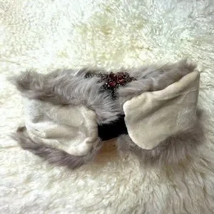 Beautiful fur headband with beaded flower appliqué Accessories | Beautiful Fur Headband With Beaded Flower  main image 2